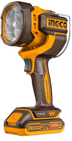 Ingco Lampe Torche LED sans Fil 20V (Produit Seul), LED Haute Qualité, 2000 Lumens, 3 Réglages de Mode, Tête Lumineuse Orientable pour Randonnée Camping CWLI2088