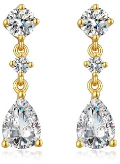 JiaYang Dangel Tropfen Ohrringe für Frauen 18K Gelbgold simulierte Diamant Ohrstecker Sterling Silber Tropfen Cubic Zirkonia Tropfen Ohrringe