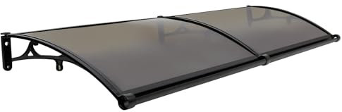 Marquesina para Puerta de casa, 200 x 60 cm, con Marco Plateado + Placa Transparente, toldo de Aluminio para Puerta de Entrada, toldo para Exterior, protección Solar y Lluvia (Tawny, Black)
