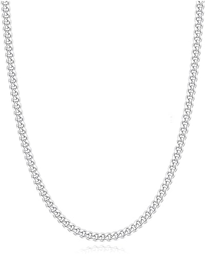 Rajputana 4mm Silber Kette Herren Sterling Silber Plated Kette für Herren Silberkette Mens Cuban Halskette für Männer 24 Zoll