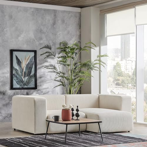 [en.casa] 2-Sitzer Sofa Suldal mit Longchair Couch L Form Modular Sofa Polstersofa mit Armlehne und Rückenlehne Loungesofa gepolstert 68 x 218 x 153 cm Relaxsofa Cord Beige