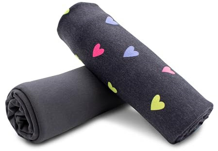 VmG-Store Jerseystoff Set farblich abgestimmt Design + Uni je 0,5mx1,5m 95% Baumwollstoff 5% Elasthan Tex Standard 100 (Hearts Grau Meliert + Anthrazit Set02)