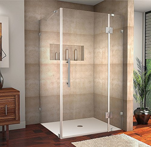 Avalux 60 in. W x 36 in. D x 72 in. H Rectangular Pivot Frameless Corner Shower Enclosure in Stainless Steel with Clear Glass