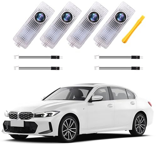 Car Door Light Logo Projector Compatible with 3/4/5/6/7/X/Z/M/GT Series Accessories (4PC-B-MW)