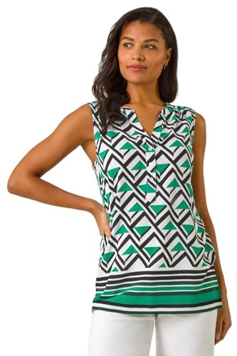 Roman Originals Sleeveless Shirt for Women UK Ladies Vest Tank Top Summer Smart Blouse Stretchy Jersey T-Shirt Casual Spring Holiday Party Beach Vacation Notch Neck