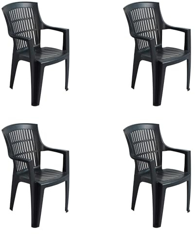 TRABELLA Garden Resin Plastic Parma Stacking Chair Anthracite PACK of 4