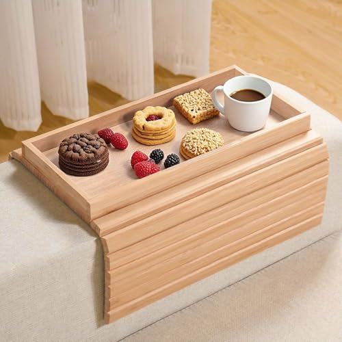 Lighterday Bambus Sofatablett Faltbares Sofa Tablett,Rutschfester Couch Tablett Sofatablett Armlehne,Couch Sofa Tisch Tablett für Snacks Handy Tassen