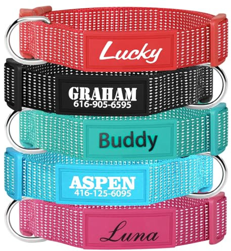 Custom Nylon Dog Collar with name tag, Personalized Reflective Dog Collar Custom Nameplate Fixable Adjustable for Large Medium Small Dogs