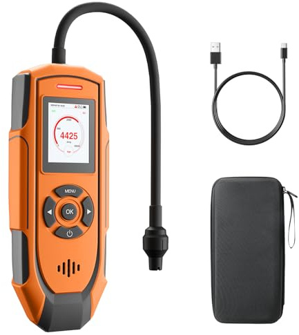 TopTes PT-990 Rechargeable Gas Leak Detector with 11 inch Probe, Detection Range 0-10000 ppm, Data Logging & 3 Types Alarm, Natural Gas Detector for Propane, Methane for Industrial & Home - Orange