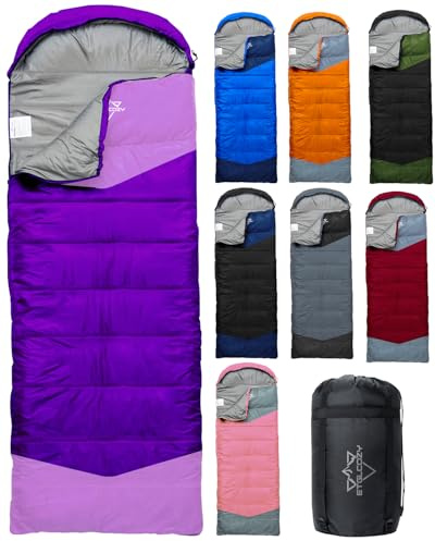 ETGLCOZY Sac de Couchage Adulte & Enfant - Toutes Températures (Chaud/Froid) - Léger et Portable - Camping, Randonnée, Intérieur - Sac Compression Inclus