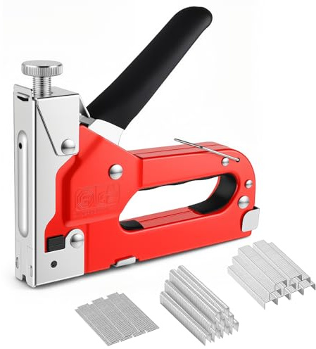 Handtacker 3-in-1 Tacker für Holz mit 1200 Klammern Tackerpistole Einstellbarer Schusskraft für Tischlerei, Dekoration, Kabelbefestigung