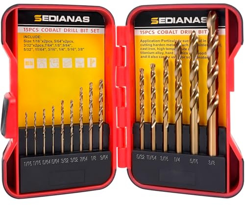 Cobalt Drill Bit Set - 15Pcs M35 HSS Twist Drill Bits, Straight Shank
