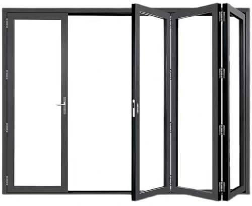 Finestra scorrevole pieghevole in lega di alluminio personalizzabile – Cancello divisorio a due ante in vetro temperato per case mobili ristoranti e caffè (130 x 150 cm) – Soluzione retrattile e