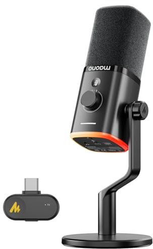 MAONO PD100W Microfono Gaming Wireless, Microfono Dinamico 2.4GHz & USB con Cancellazione del Rumore per Streaming, Registrazione & Creazione di Contenuti, Compatibile con PC, PS4/PS5 & Smartphone