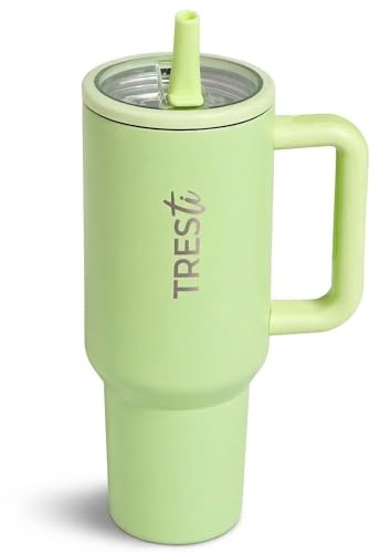 TRESTi Tumbler Térmico 1,2L (40oz) con Asa y Pajita Abatible - Termo de Acero Inoxidable 100% Antigoteo - Vaso Térmico EcoSostenible - Mantiene Frío 12H y Calor 6H - Lima