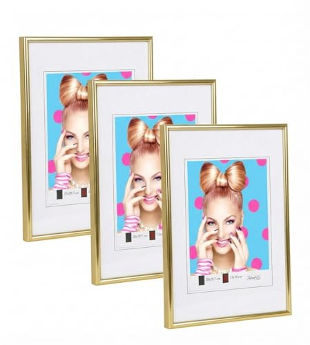 KM FOTO 3er 5er Set Photo Style Set Bilderrahmen Wanddeko Collage Poster Kunststoff Rahmen: Farbe: 3er Pack Gold | Format: 50x70