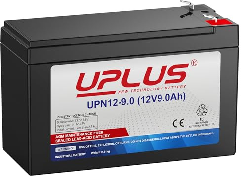 UPLUS UPN12-9.0 12V 9Ah AGM Batterie, F2 Flachstecker, wartungsfrei Akku | VRLA Akku für USV, E-Scooter, Alarmanlage, Elektro-Kinderfahrzeuge. 151L×65B×93.5H(mm), vor Kauf Maße prüfen