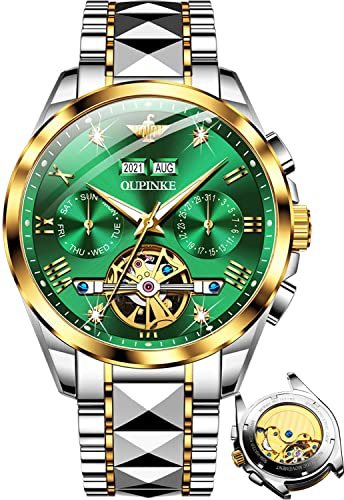 OLEVS Uhr Herren Automatik, Automatik Uhr Herren mit Mondphasenanzeige & Offenem Herzwerk, wasserdichte Herrenuhr Automatik Edelstahl, Uhren Herren für Alltag & Feierlichkeiten