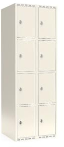 kaiserkraft | 4er-Schließfachschrank Fydor | 2 Abteile | Weiß | B 600 mm | Flache Dachform | Vorhängeschloss