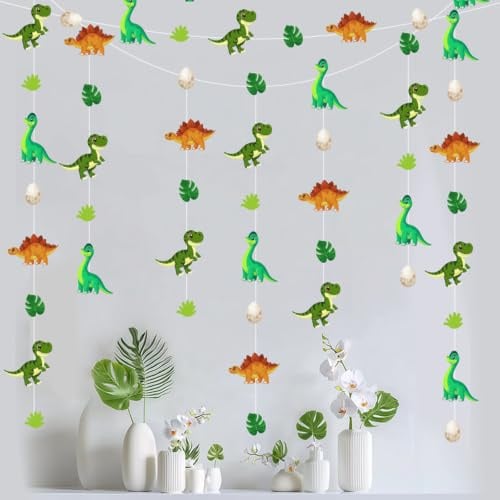 Koboko 2 STK Dino Girlande für Kindergeburtstag, Dino Geburtstag Deko Party | 3 m Papiergirlande Dinosaurier Geburtstag Deko Junge, Girlande Dino Deko Kinderzimmer, Dinoparty, Partyzubehör Wanddekoration