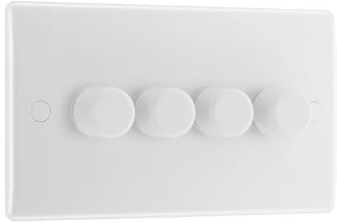 BG Electrical Quadruple Wall Dimmer Switch, 2 Way, Round Edge, Nexus 800 Series, White Moulded, 884