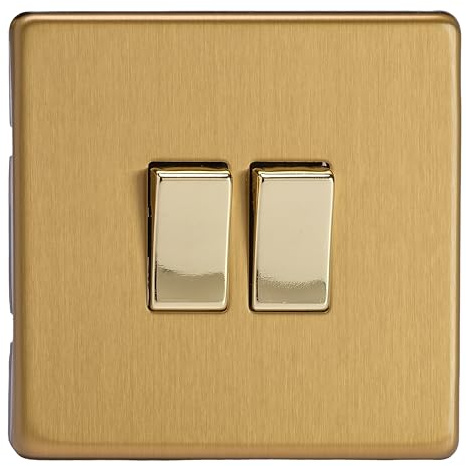 Varilight XDB2S Flat Plate Screwless Brushed Brass 2 Gang Light Switch Decorative Inserts, White, 86x86x25mm