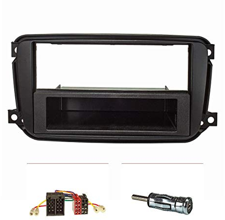 tomzz Audio 2451-035 Radioblende Set kompatibel mit Smart fortwo (451) Facelift ab Bj.10/2010 schwarz mit Radioadapter ISO Antennenadapter ISO DIN