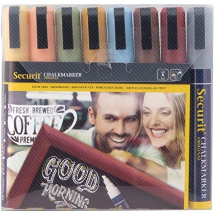 Securit SMA510-V8-ET wasserlösliche Flüssigkreide Marker, grau/hellblau/hellgrau/hellgrün/beige/dunkelbeige/ockerbraun/braun, Erdfarben