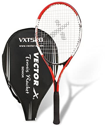 Vector X VXT-520 Strung Tennis Racquet | Color: Red | Size: 27 Inches | Material: Aluminum | with 3/4 Cover | Lightweight | Heavy Construction | Shock Absorption Effect | Head Shape: Oval Shape