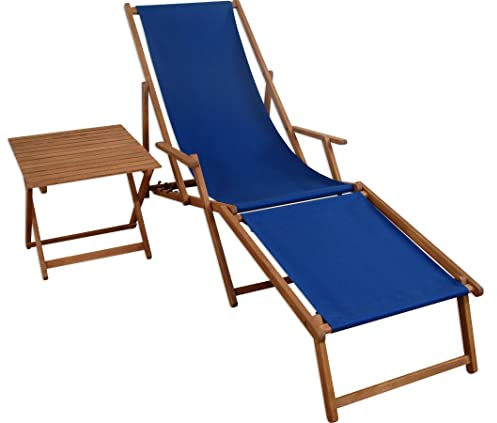 Erst-Holz Gartenliege blau Fußteil Tisch Deckchair Buche dunkel Strandliege Liegestuhl Relaxliege 10-307 F T