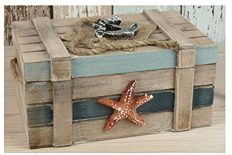 Maritime Holztruhe Truhe Schmucktruhe Box Schatulle Anker & Seestern 16x10x8cm