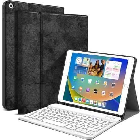 JUQITECH Keyboard Case for iPad 9th/8th/7th Generation 10.2 2021/2020/2019, Smart Tablet Cover Case with Magnetically Detachable Lightweight Wireless Keyboard for iPad 10.2 Inch with Pencil Holder
