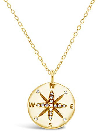 Vergoldetes Sterlingsilber CZ Stein Kompass Navigator Halskette mit verstellbarer Kette und Schmuck-Geschenkbox