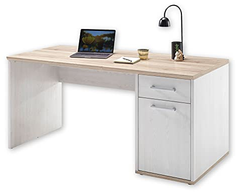 Stella Trading ROMANCE Schreibtisch mit Schublade in Sibiu Lärche Optik, San Remo - Moderner Bürotisch Computertisch mit großer Arbeitsfläche - 160 x 76 x 73 cm (B/H/T)