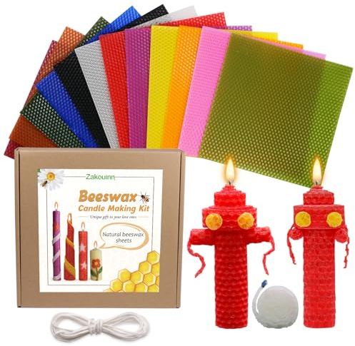 Zakouinn Beeswax Candle Making Kit for Adults, 12 Classic Colors Natural Beeswax Sheets 20X20CM, Make Your Own Ideas Candle for Kids and Adults, Making Handsome Rolling Candle for Party