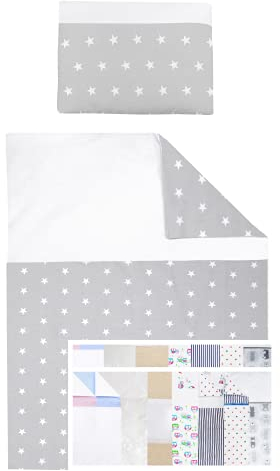 Vizaro - Steppdecke - Bettdecke + Kissen - Kinderbettwäsche Set für Moses - Stubenwagen - Wiege - Übergangszeit - 70x80 cm - 100% Baumwolle - Made in EU - Weiße Kleine Sternchen