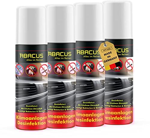 ABACUS® Klimaanlagen Desinfektion, Klimaanlagenreiniger Auto, Klimadesinfektion – Desinfektion und Reinigung für Auto-Klimaanlagen – Klimaanlagen Desinfektion 4x 200 ml (7302)