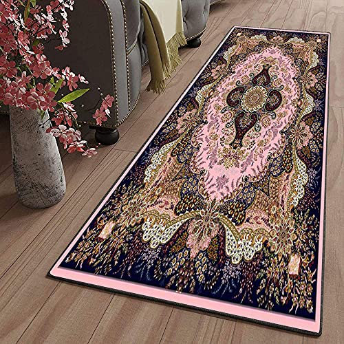 ZJXSNEH Teppich Läufer Meterware Flur Brücke Modern Floral Korridor Wohnzimmer Schlafzimmer Böhmisches Rosa 70X160CM/27.51X62.88inches Rechteck