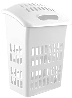 60L Upright White High Gloss Plastic Laundry Basket - 67cm (H) x 45cm (W) x 31cm (D)