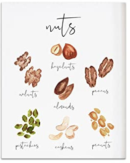 ZHONGYUTONG Küchen Wanddekoration-Arten von Nüssen Bild Kunstdruck Lebensmittel Poster Aquarellfoto auf Leinwand Heimdekoration für Pub Backen Café (30x40cm Kein Rahmen)