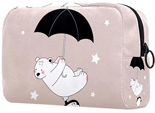 Kosmetiktasche Reise Pinguin-Eisbär-Regenschirm Make-Up Taschen wasserdichte Organizer Multifunktions Fall Mit Reißverschluss Kulturbeutel Für Frauen 18.5x7.5x13cm
