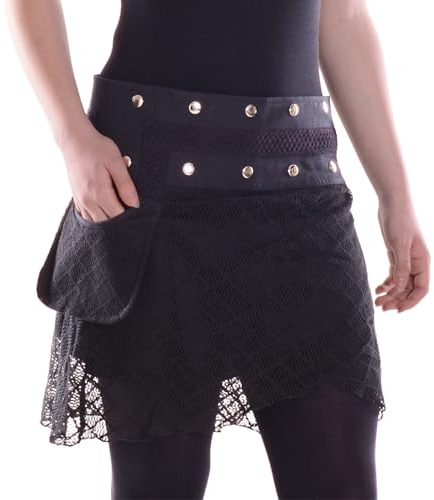 Vishes - Alternative Bekleidung - Damen Rock Mini Lagen Wickelrock Spitzenrock Spitze Baumwollrock