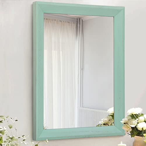 AAZZKANG Spiegel mit Holzrahmen, rechteckig, modern, Bauernhaus-Wandspiegel, Dekoration, groß, 50,8 x 40,6 cm, für Schlafzimmer, Wohnzimmer, Badezimmer, Ankleidezimmer, Grün