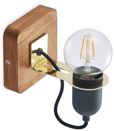 Lucande Wandleuchte, Wandlampe Innen Becky (Retro Vintage Antik) aus Holz (1 flammig E27) - Wandleuchten Wandstrahler Wandbeleuchtung Schlafzimmer/Wohnzimmer Wohnzimmerleuchte