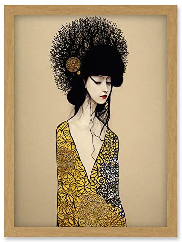 Wee Blue Coo The Goddess in Gold Black Klimt Style Robe Artwork Framed Wall Art Print A4