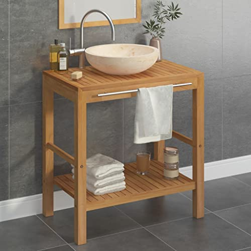 INLIFE Waschtisch Massivholz Teak mit Waschbecken Marmor Creme,Braun,30.34KG