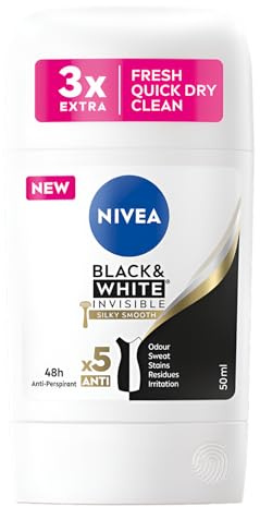 NIVEA Stick Women's Invisible Black and White Silky Smooth Extra Fresh Delicate Protection Balm Formula Velvety Soft, Pack of 2, 2 x 50 ml, 48H Protection