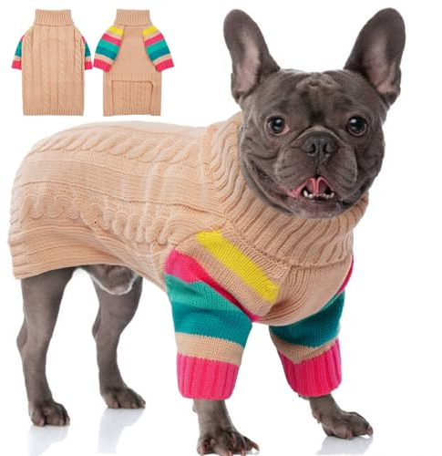 OUOBOB HundPullover, Medium HundPullover für Hunde Mädchen Jungen, Turtleneck Pullover Winter grüne Hund Weste, Weihnachten Hund Outfits, Haustier Sweatshirt Bekleidung Strickwaren, Frenchie, Beagle L