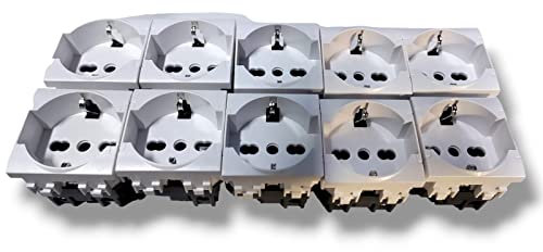 PRESA BIPASSO 2P+T 10/16A SCHUKO COMPATIBILE CON BTICINO LIVING INTERNATIONAL L4140/16 COLORE A SCELTA BIANCO NERO O GRIGIO KIT DA 1 O 4 PEZZI (10 PRESE, Bianco)