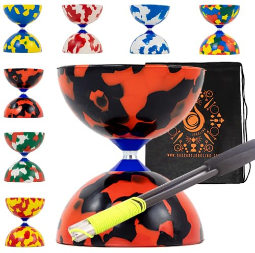 Juggle Dream Jester Ensemble de diabolo avec bâtons en fibre, corde de diabolo – Ensemble de diablo en caoutchouc de taille moyenne avec sac de transport en cascade (rouge et noir)